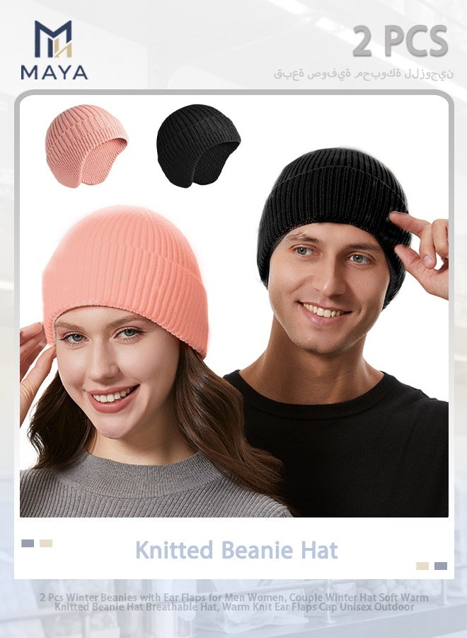 Maya 2 Pcs Winter Beanies with Ear Flaps for Men Women, Couple Winter Hat Soft Warm Knitted Beanie Hat Breathable Hat, Warm Knit Ear Flaps Cap Unisex Outdoor - Image 1